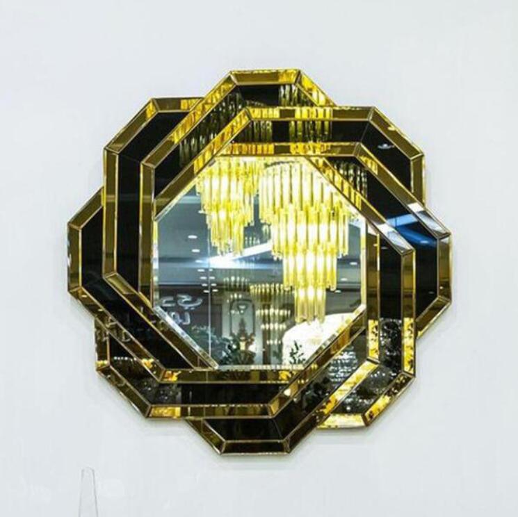 HP20-3010 90x90cm Black Stitching Glass Rotation Decorative Wall Mirrors With Golden Frame