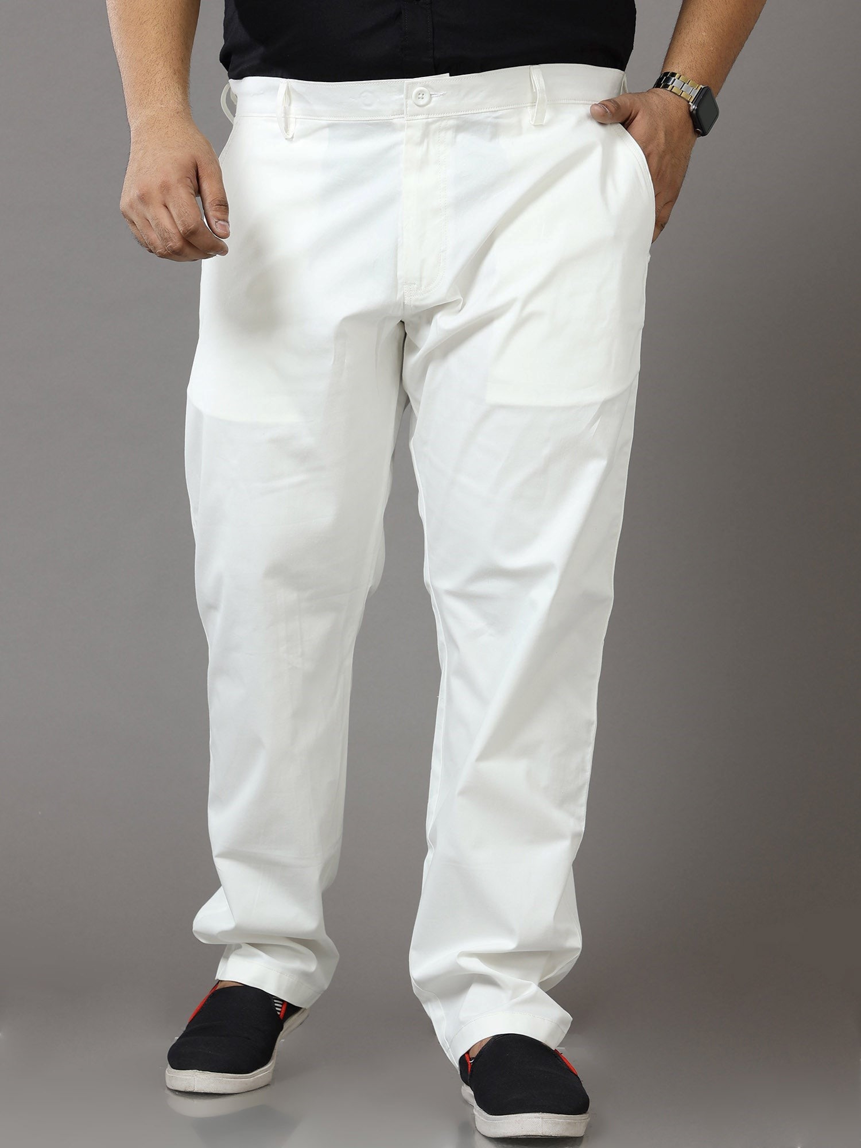 White Twill Lycra Trouser Men's Plus Size