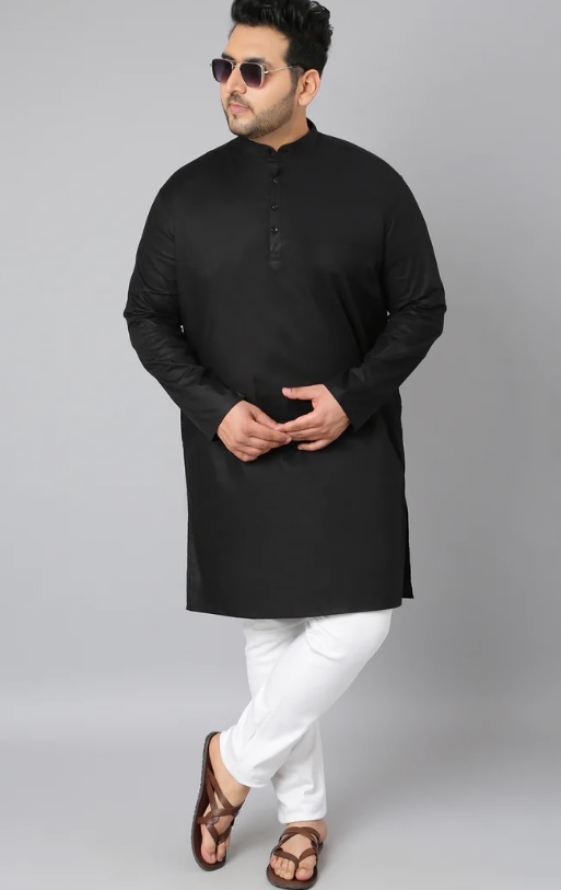 The Hailing Mystery Solid Black Kurta Men's Plus Size