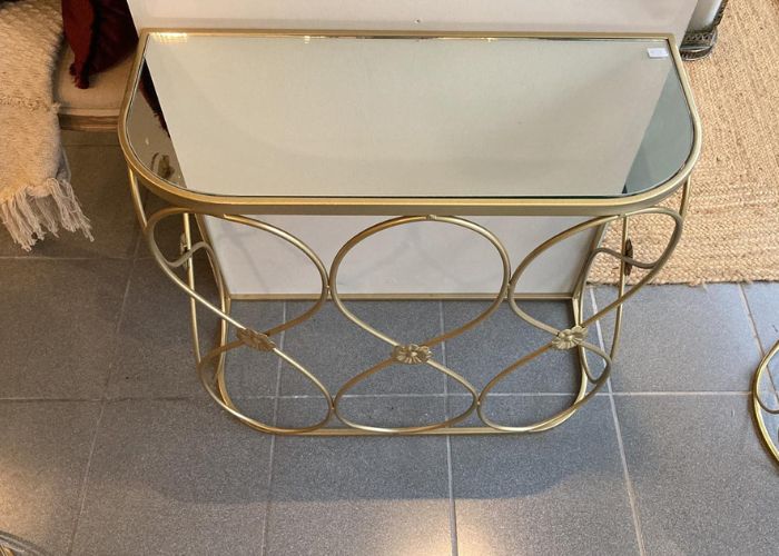 small metal table with glass