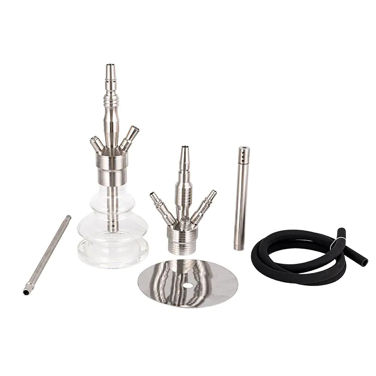 Transparent Glass Stainless Steel Hookah 38cm