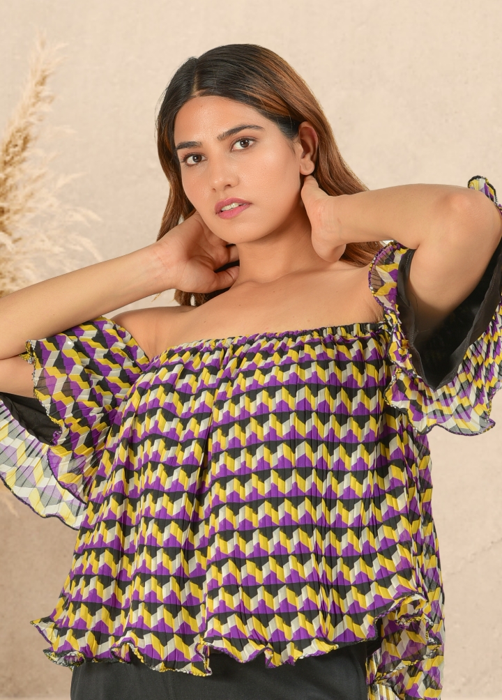 Aztec Pleated Flare Top for Women