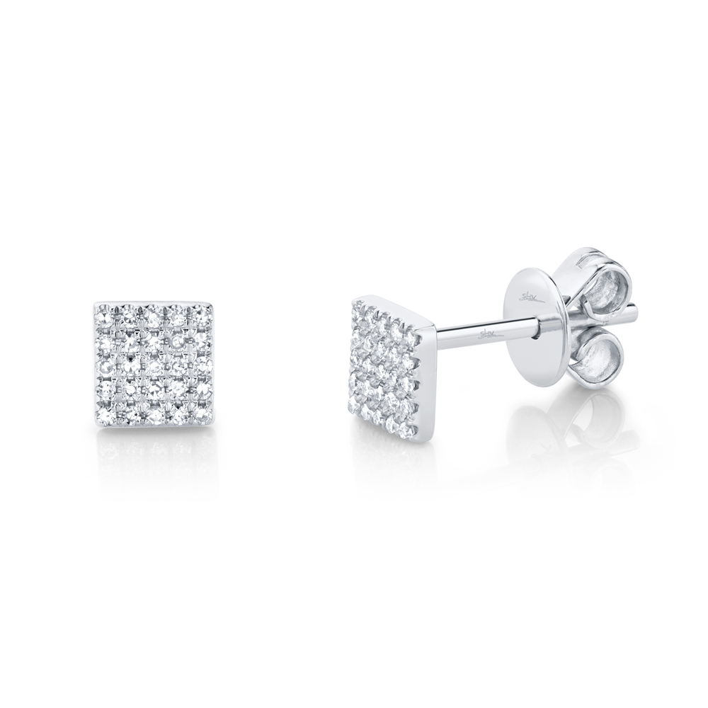 0.11Ct Diamond Pave Square Stud Earring