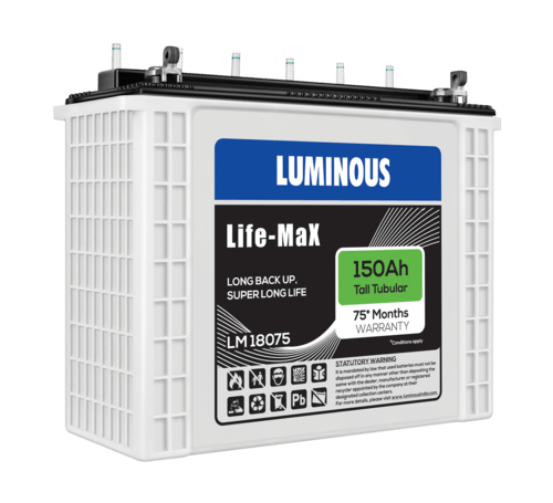 Width	191 (+/-3 mm) Purification Technology	Tubular Product Capacity	220 Ah Product Length	502 (+/-3 mm) Nominal Voltage	12 V Battery	Tubular Product Range	Inverlast Net Quantity	1 piece(s) Marketed By	Luminous Power Technologies Pvt. Ltd. Weight Details	4