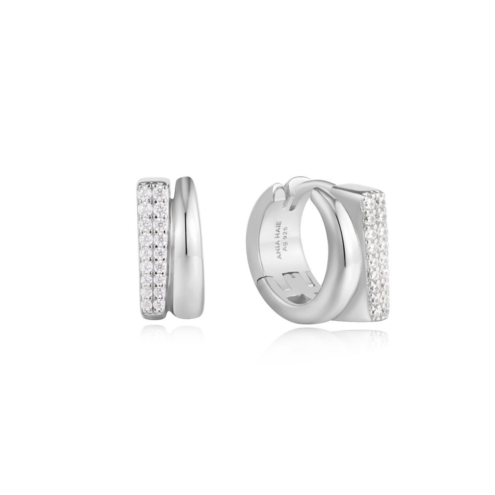 Silver CZ Pave Double Huggie Hoop Earrings by Ania Haie