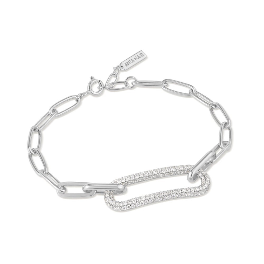 Silver Cubic Zirconia Pave Link Bracelet by Ania Haie