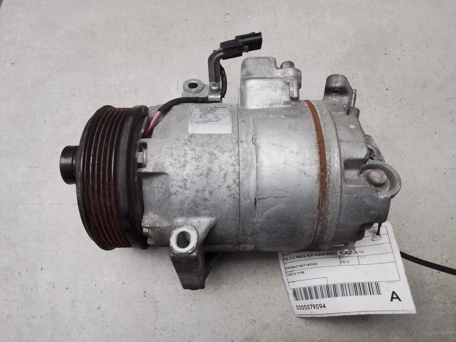 NISSAN DUALIS A/C COMPRESSOR J10, 2.0, MR20, P/N 92600-BR2CA, 10/07-05/14