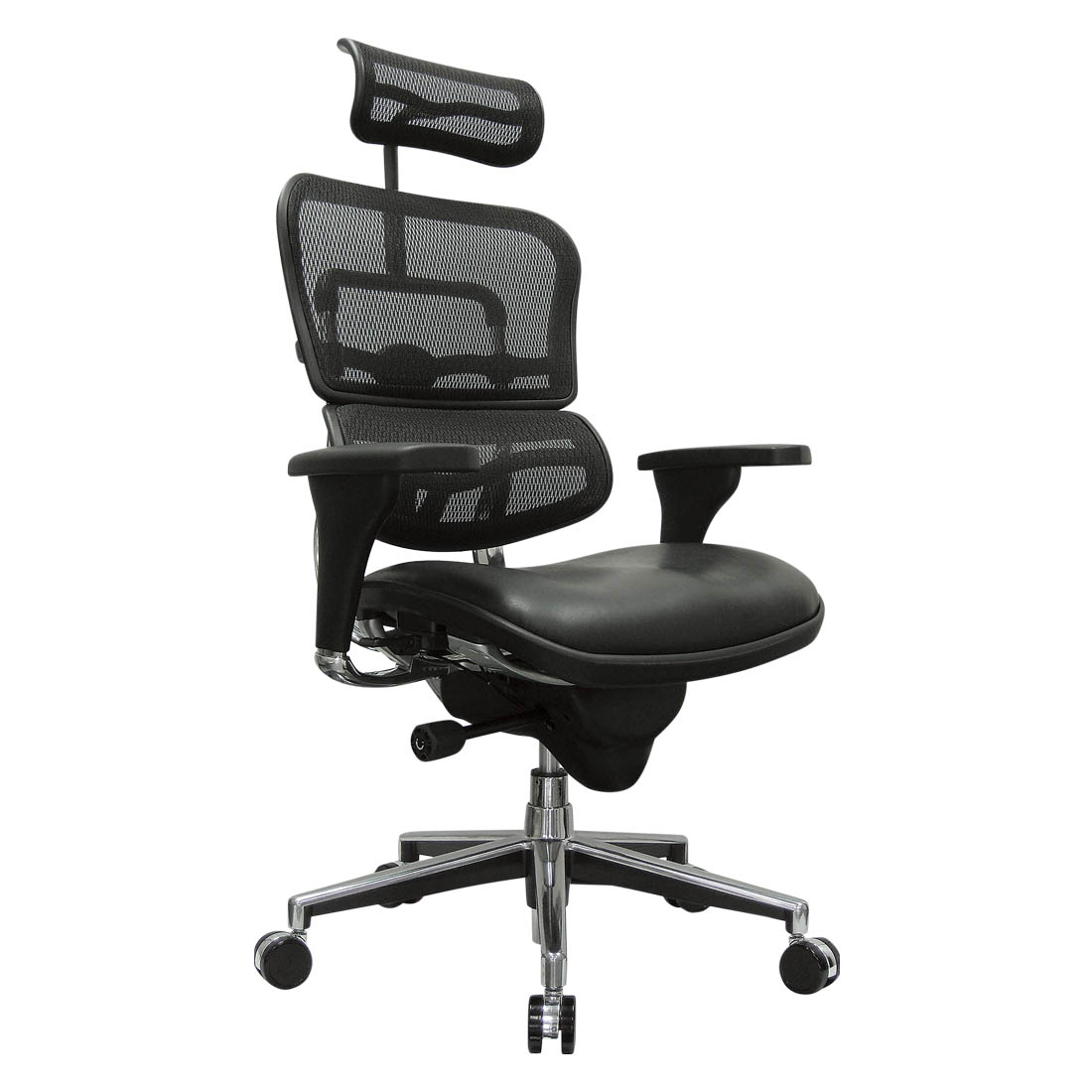 ErgoHuman High-Back Ergonomic Leather Seat & Mesh-Back Executive Chair with Headrest