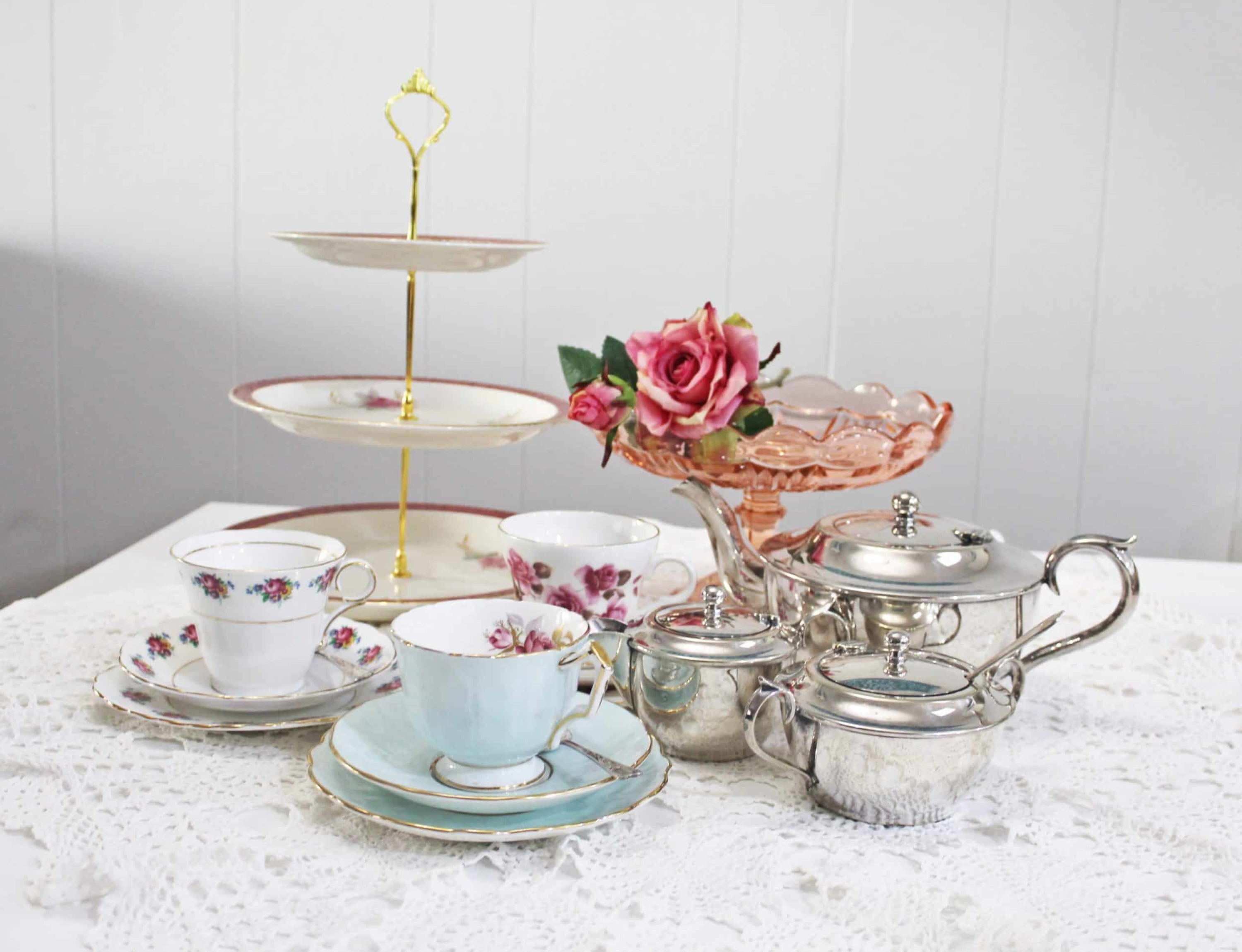 High tea crockery hire $6.50pp minimum hire $75