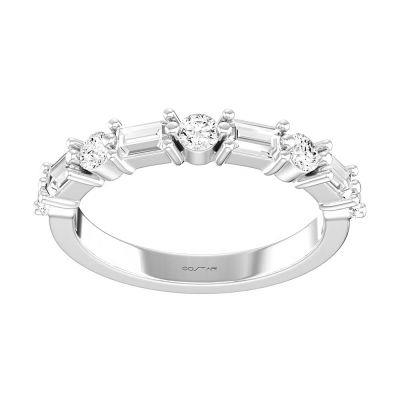 14K White Gold .75Ctw Baguette and Round Diamond Band