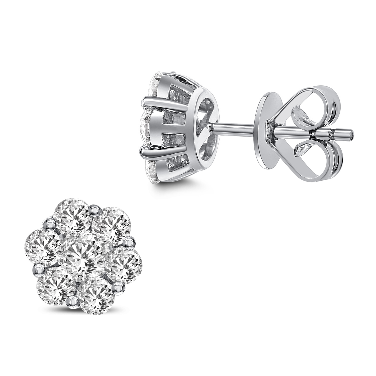 18k White Gold Floral Diamond Cluster Earrings