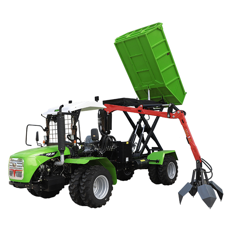 50HP hilly mountain palm garden wheeled tractor equipped with transport function module scissor lift grab handle self-unloading function