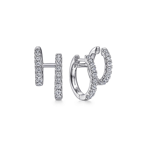 14K White Gold .71Ctw Diamond Double Huggie Earrings