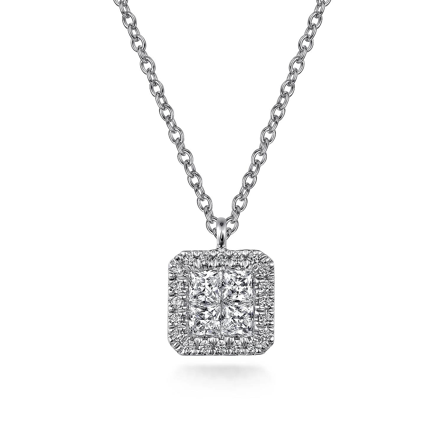 14K White Gold .58Ctw Diamond Square Pendant