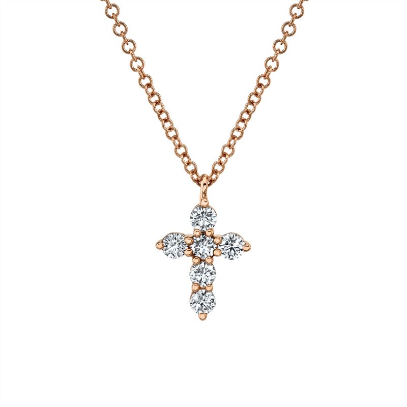 14K Rose Gold Diamond Cross Necklace