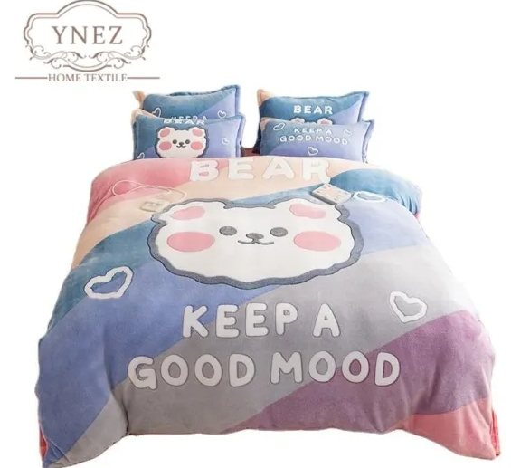 Velvet Queen King Size Printed Cartoon Flannel Bedding Set