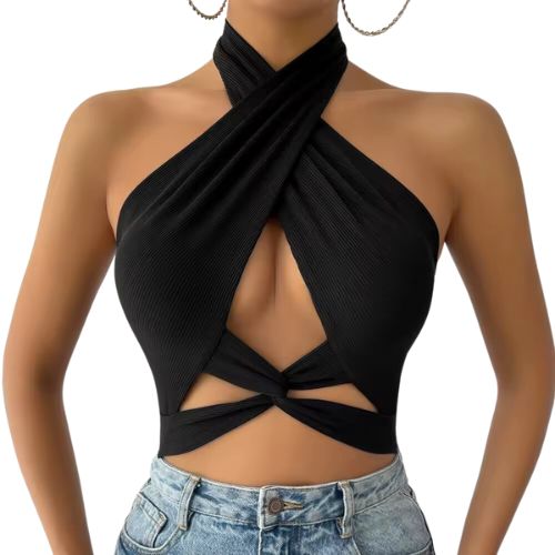 Black Tie Back Crop Top