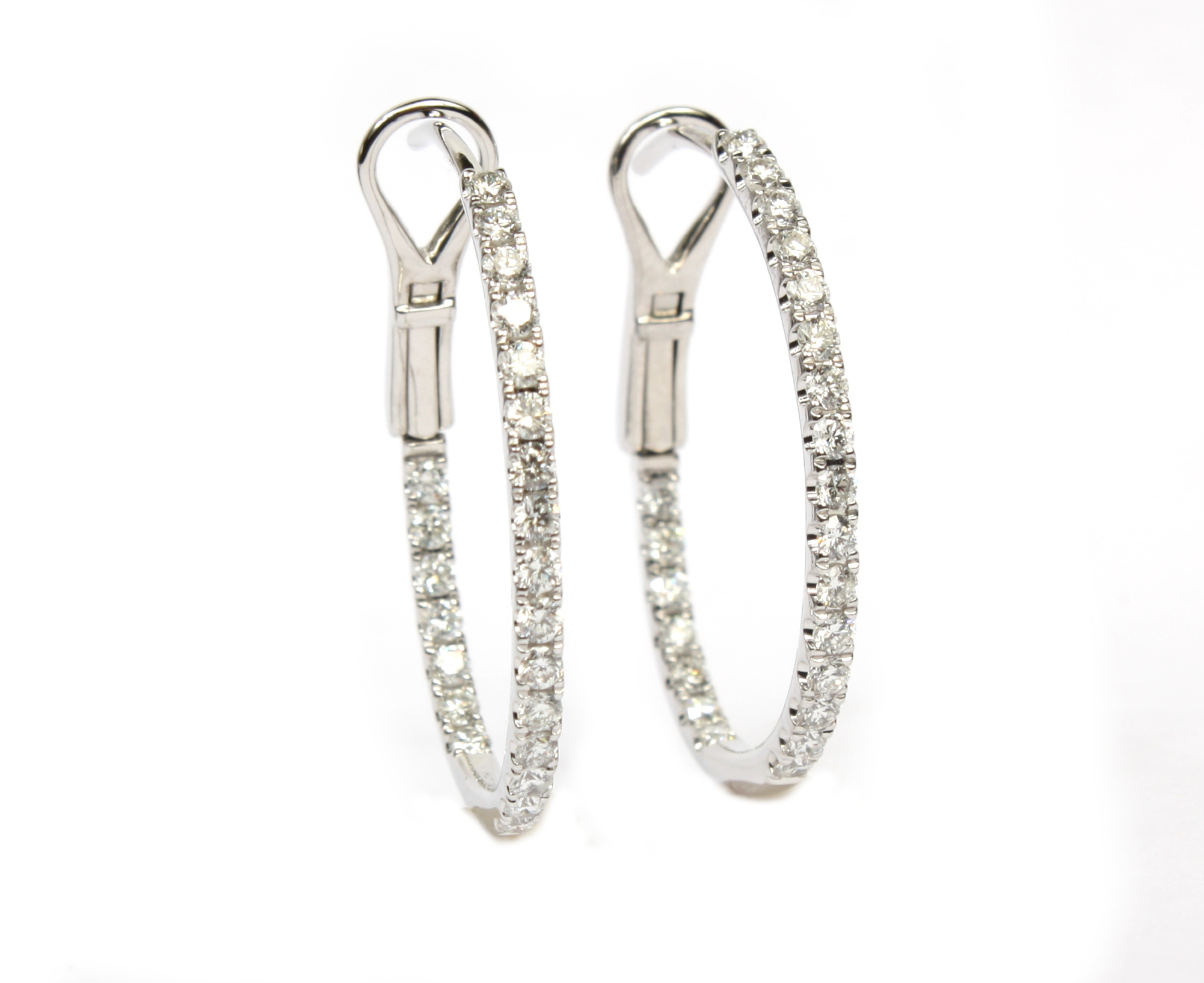 14k White 1ctw Diamond Inside Out Hoop Earrings