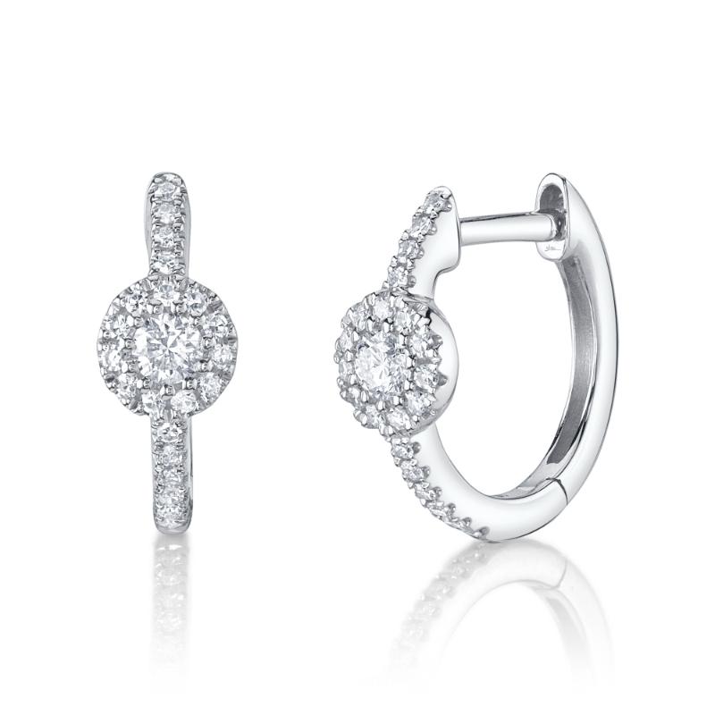 14K White Gold Diamond Huggie Earrings