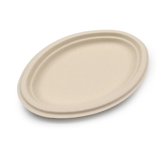 10 inch Freezer Safe Fiber Pulp Heavy Duty Oil Proof Recyclable Sustainable to go Oval Christmas Disposable Plate