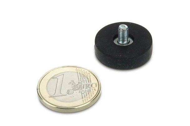 Rubber Coated Pot Magnets 22x6mm (With Thread M4x6, Hold 5kgs)