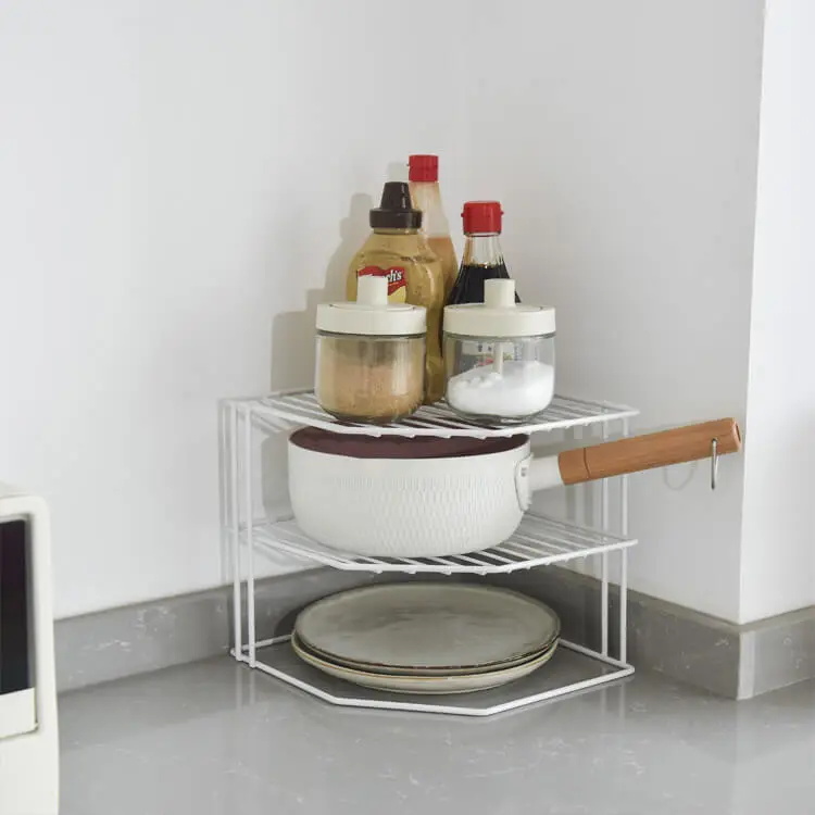 2-Tier Corner Plate Rack - Efficient Storage for Condiments and Cookware