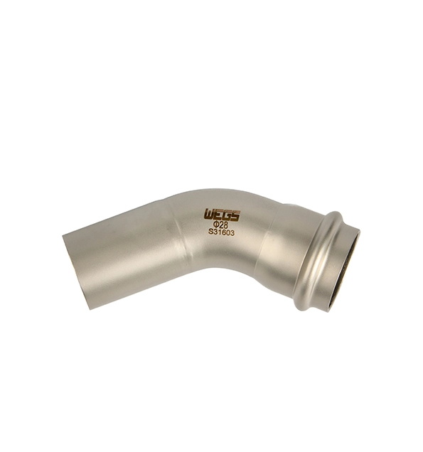 45 Degree Elbow with One Plain End Stainless Steel Double (V Profile) Press Fittings