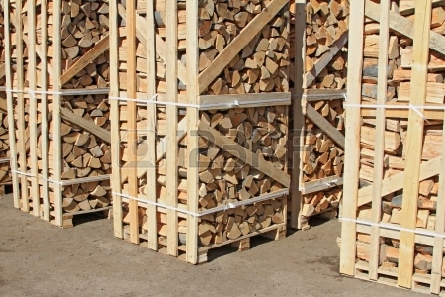 Chipped Fire Wood In Packing On Pallets