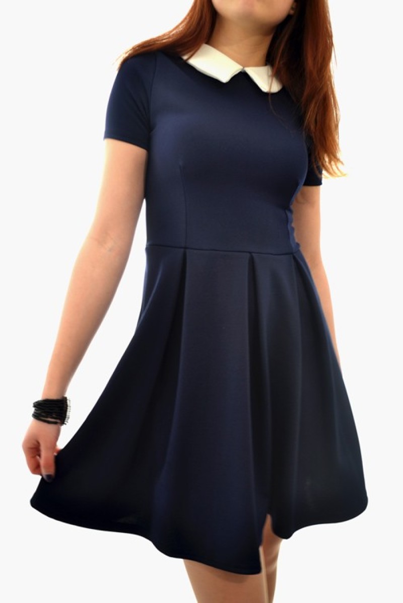 Contrast Collar Skater Dress