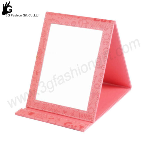  Promotional leather mirror folding makeup mirror 