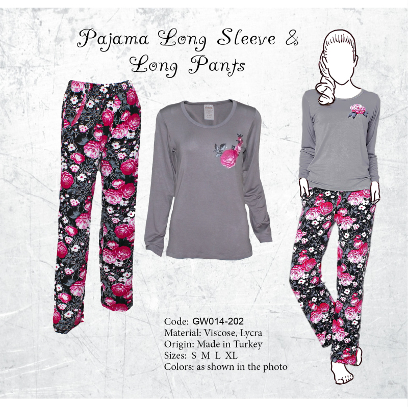 Comfortable Pajama Set Long Sleeve and Long Pants Floral Printed