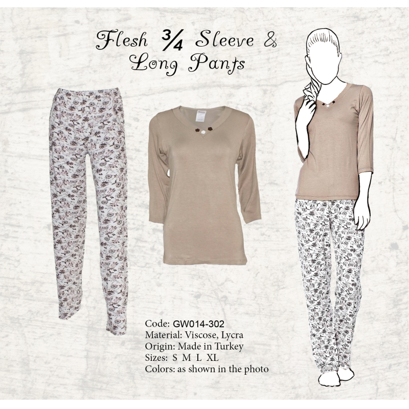 Comfortable Pajama Set, 3/4 Sleeve Long Pants