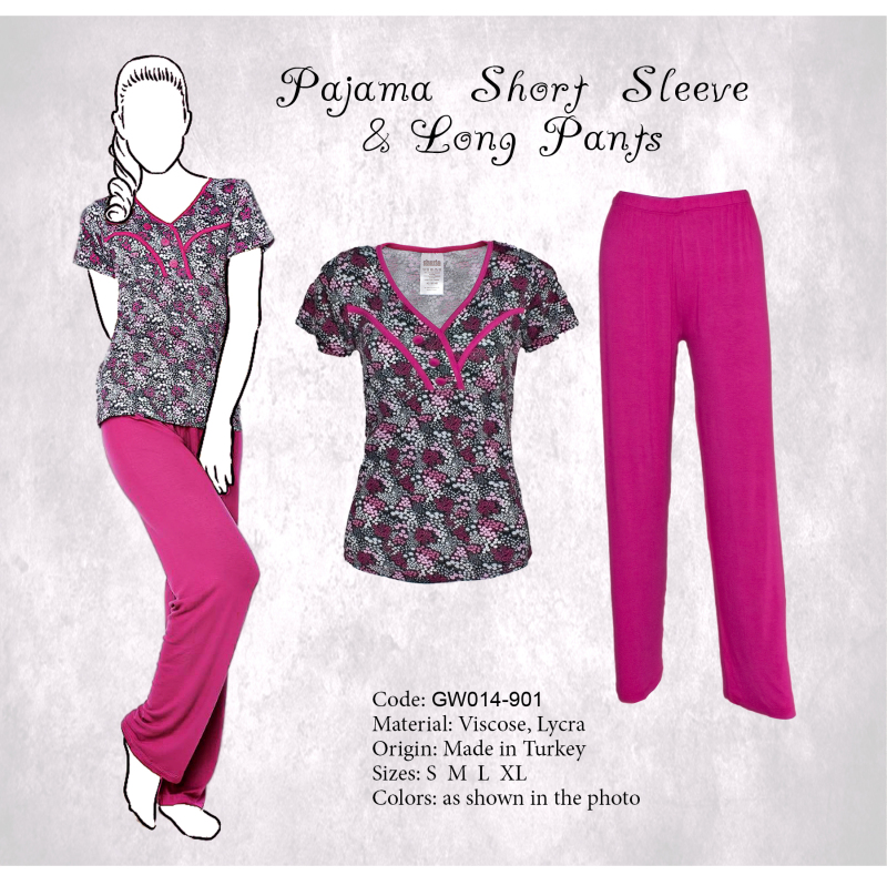 Comfortable Pajama Set Short Sleeve and Long Pants