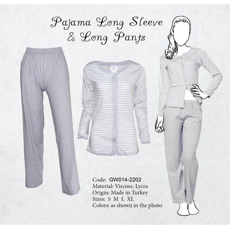 Comfortable Pajama Set Long Sleeve Stripe and Long  Pants Polka Dots 