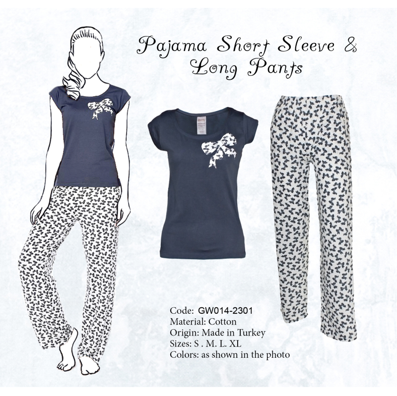 Comfortable Pajama Set Short Sleeve and Long Pants