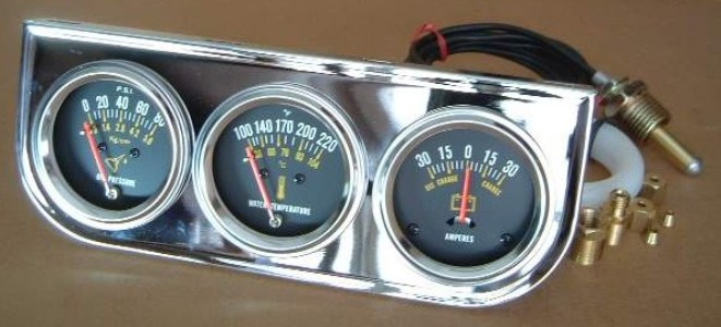 Triple Gauge Kit, oil press/water temp/ammeter 2-1/16