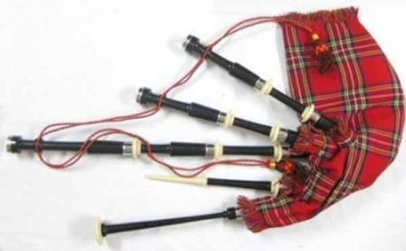 BLACK ROSEWOOD BAGPIPE IVORY COLOR FERRULES NICKLE SILVER PLAIN FITTING. PLAIN TURNED BAG