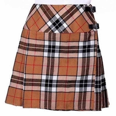 LADIES CAMEL OF THOMSON TARTAN SCOTTISH MICRO MINI BILLIE PLEATED KILT