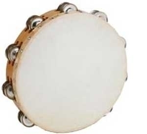 TAMBOURINES, 25 CM DOUBLE/TWO ROWS OF JINGLES, NATURAL GOATSKIN