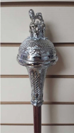 DARK MALLACA CANE, EMBOSSED CHROME PLATED HEAD WITH