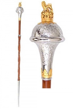 MARCHING STICK GOLD CHROME EMBOSSED MALLACE CANE 54 OR 60 INCHES LONG