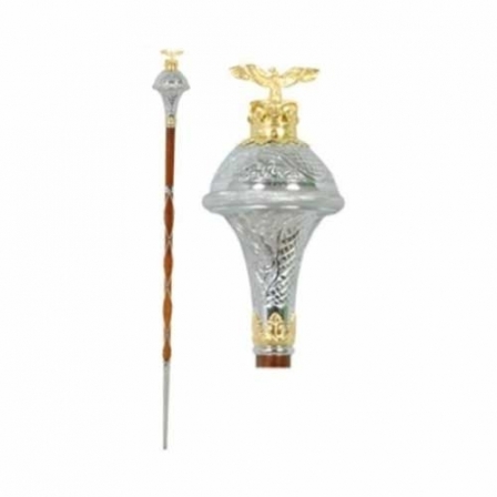 DRUM MAJOR MACE ENGRAVED TRUMPET SHAP HEAD AND GOLD COLOR