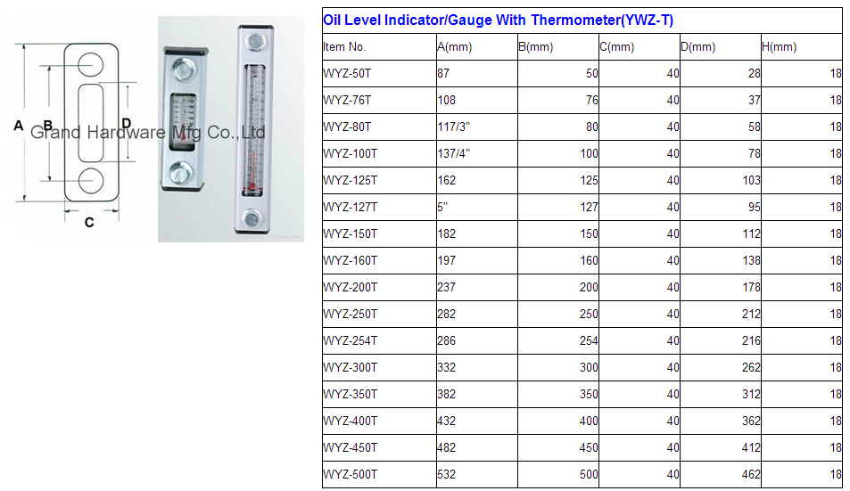 Hydraulic oil level indicator with thermometer, hydraulic oil level gauge with thermometer