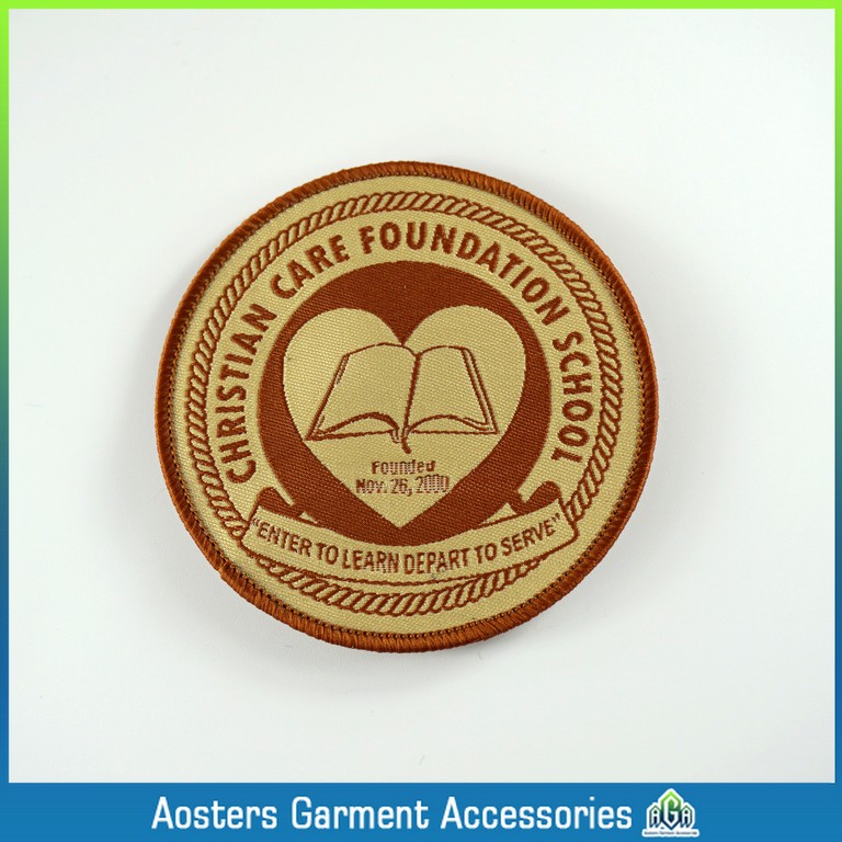 die-cut shape school woven badge