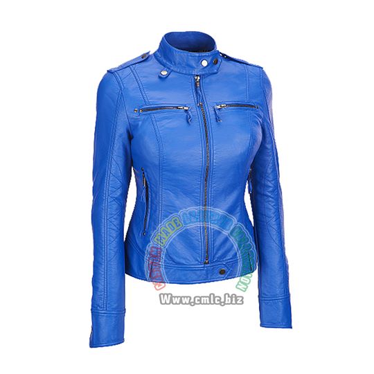 WOMEN SLIM FIT BLUE LEATHER JACKET