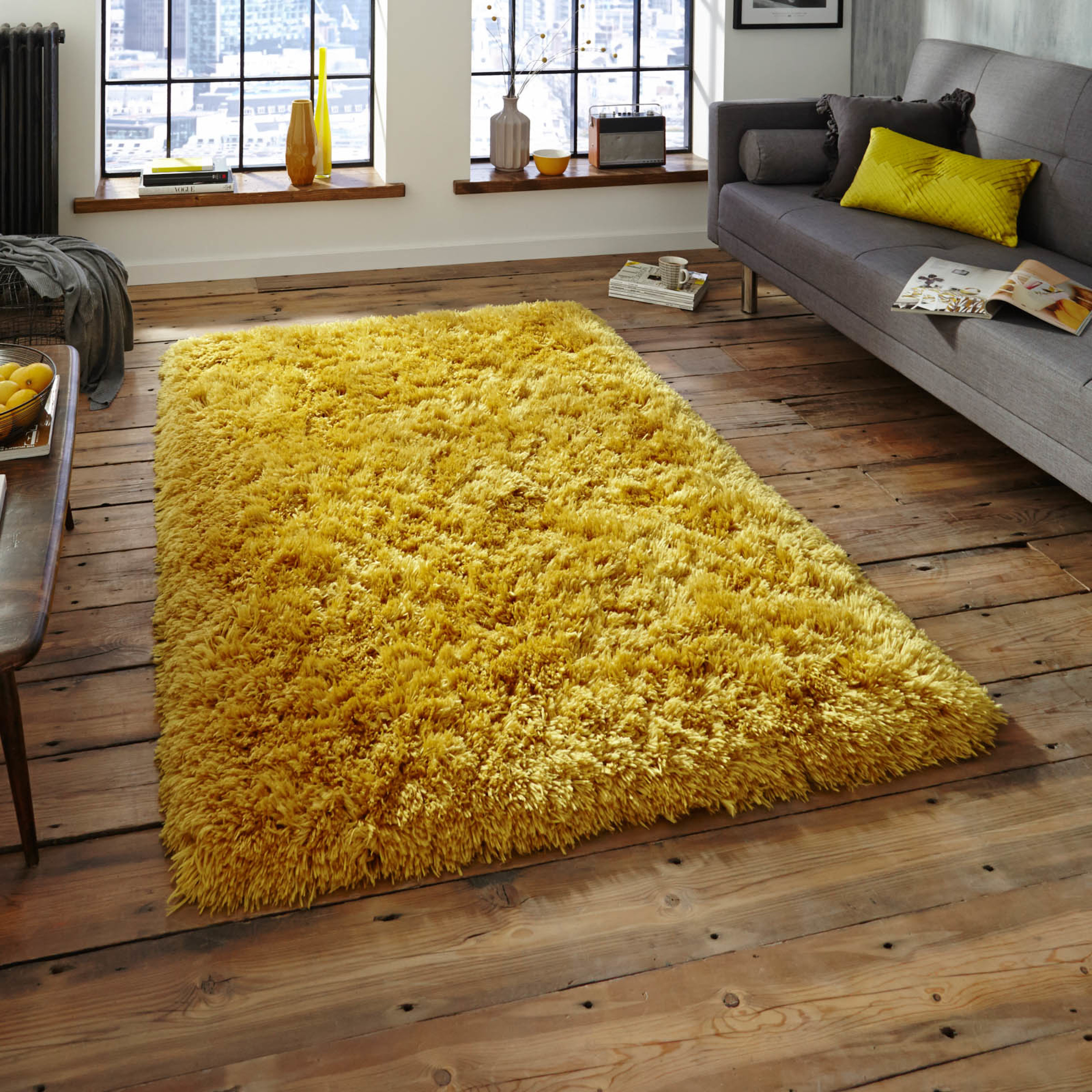 Polar PL95 Shaggy Rugs in Yellow