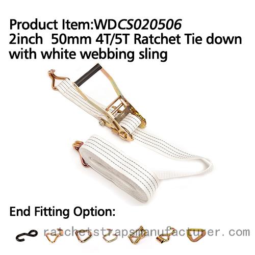 WDCS020506 2inch 50mm 4T/5T Ratchet Tie down with white webbing sling