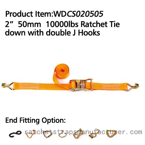 WDCS020505 2” 50mm 10000lbs Ratchet Tie down with double J Hooks