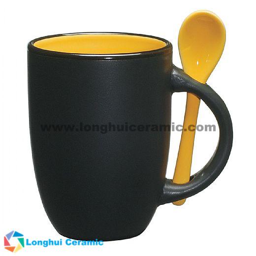 12oz Custom matte color exterior ceramic coffee mug with color spoon