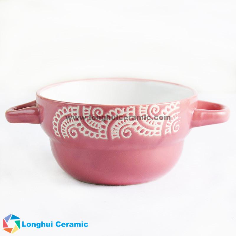 5‘’' custom design ceramic soup bowl with two ears